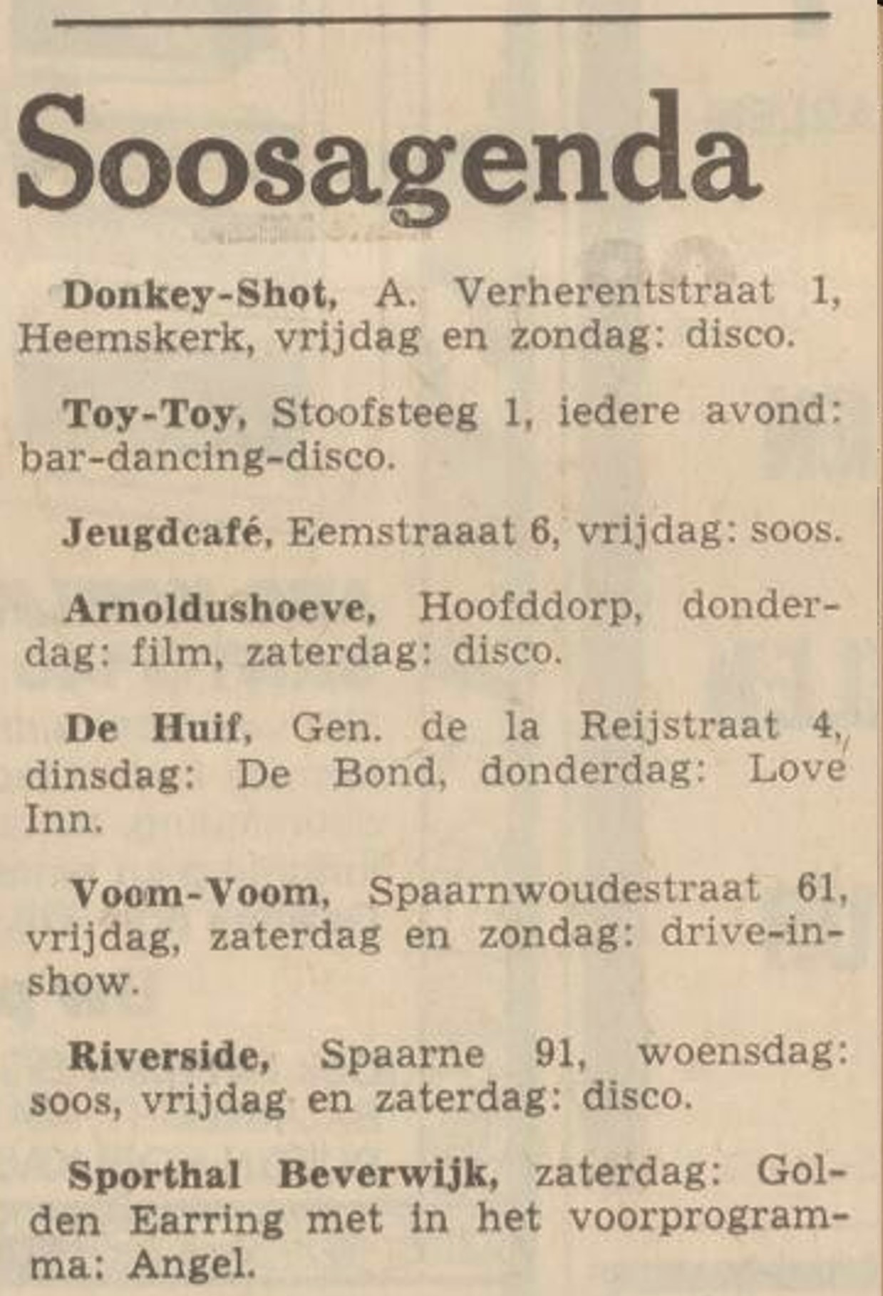 Golden Earring Beverwijk soosagenda newspaper article Beverwijk show July 08 1972